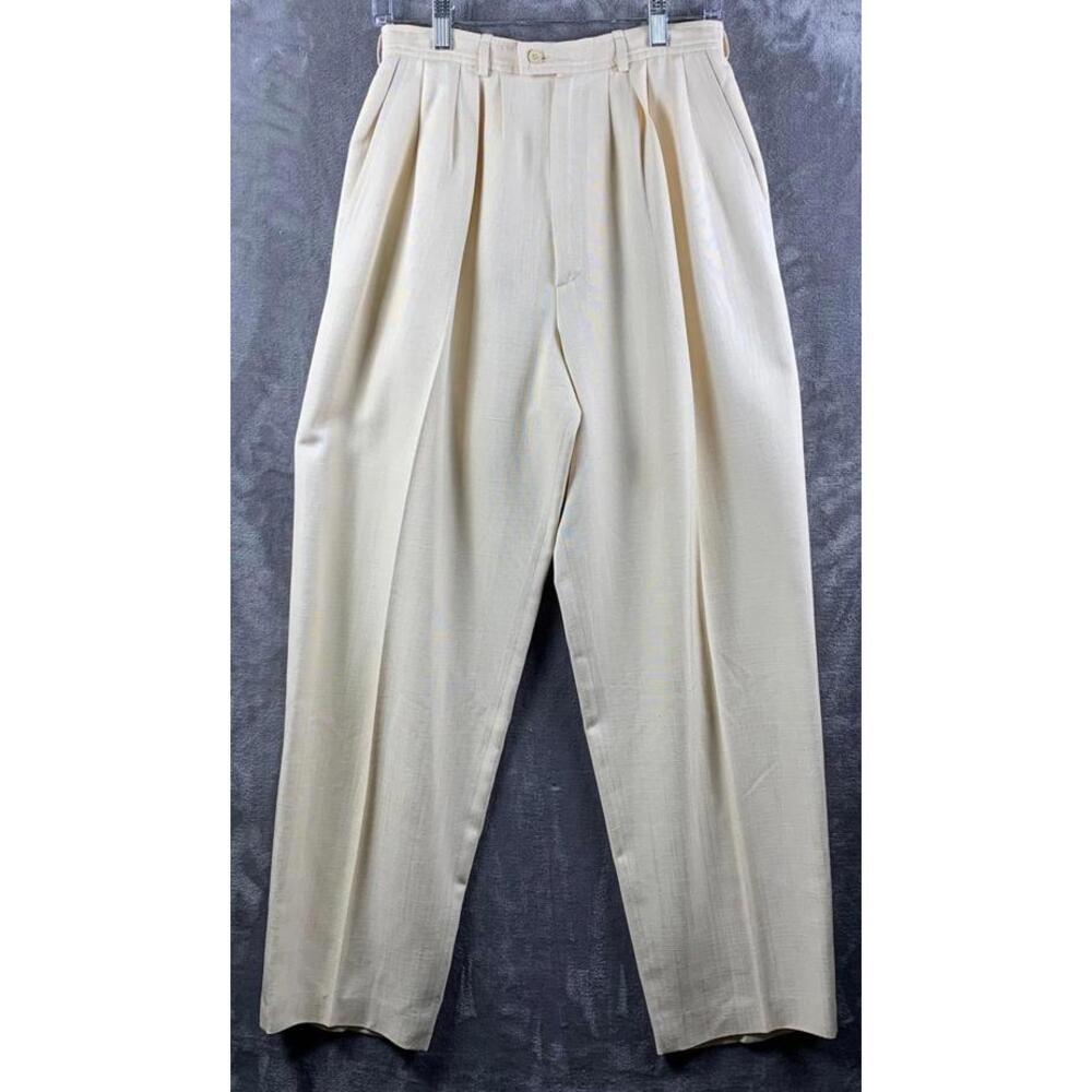 VTG 1970s Saint Laurent Rive Gauche Cream Linen Wide Trousers (717)